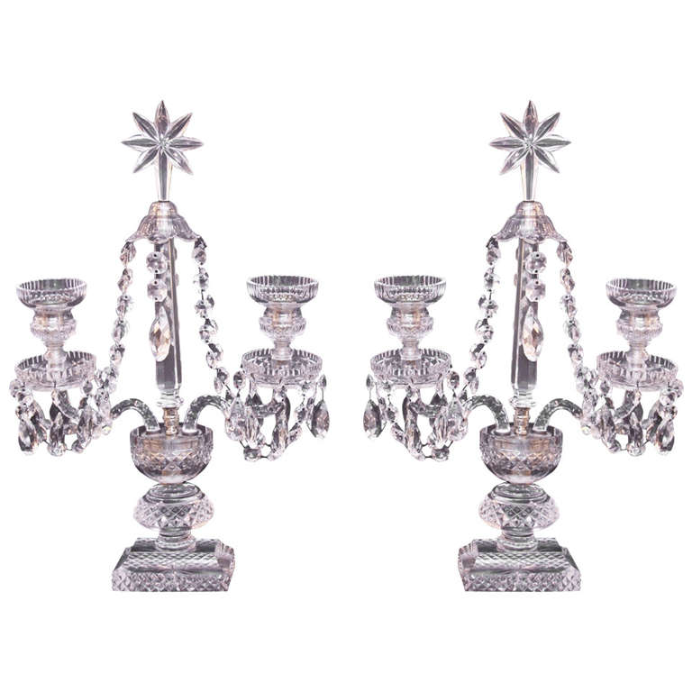 Pair of Two Arm Crystal Candelabras