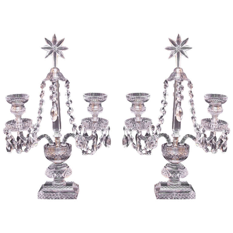 Pair of Two Arm Crystal Candelabras
