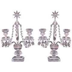 Pair of Two Arm Crystal Candelabras