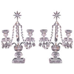 Pair of Two Arm Crystal Candelabras