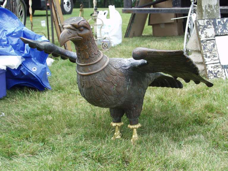 American 1900s Gothic Revival Bronze Eagle Sculpture with Claw Feet