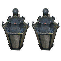 1900 YWCA Pair of Exterior Copper or Brass Sconces with Original Glass