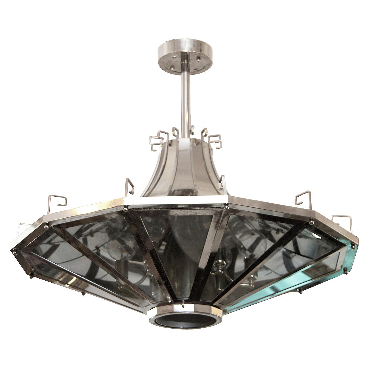 1950s French Mid-Century Modern Spaceship Light Fixture with Greek Detailing
