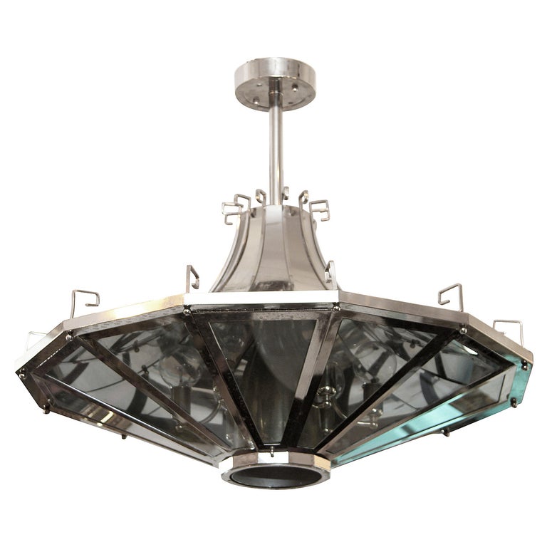 1950s French Mid Century Modern Spaceship Light Fixture With Greek Detailing