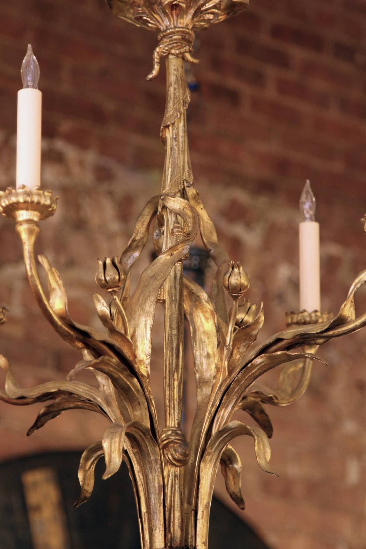 1900s French Ormolu Bronze Chandelier with Flowers, Rope, Ribbons and a Serpent 4