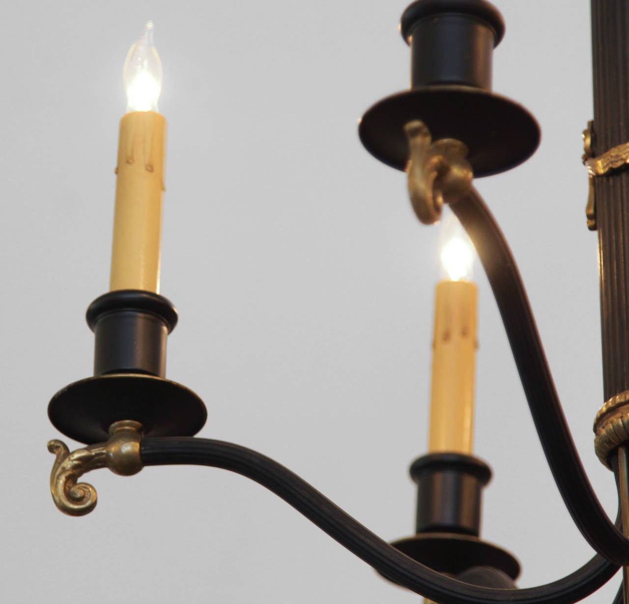 1930s French Regency Gold and Black Six-Light Chandelier with Swags and Spears 2
