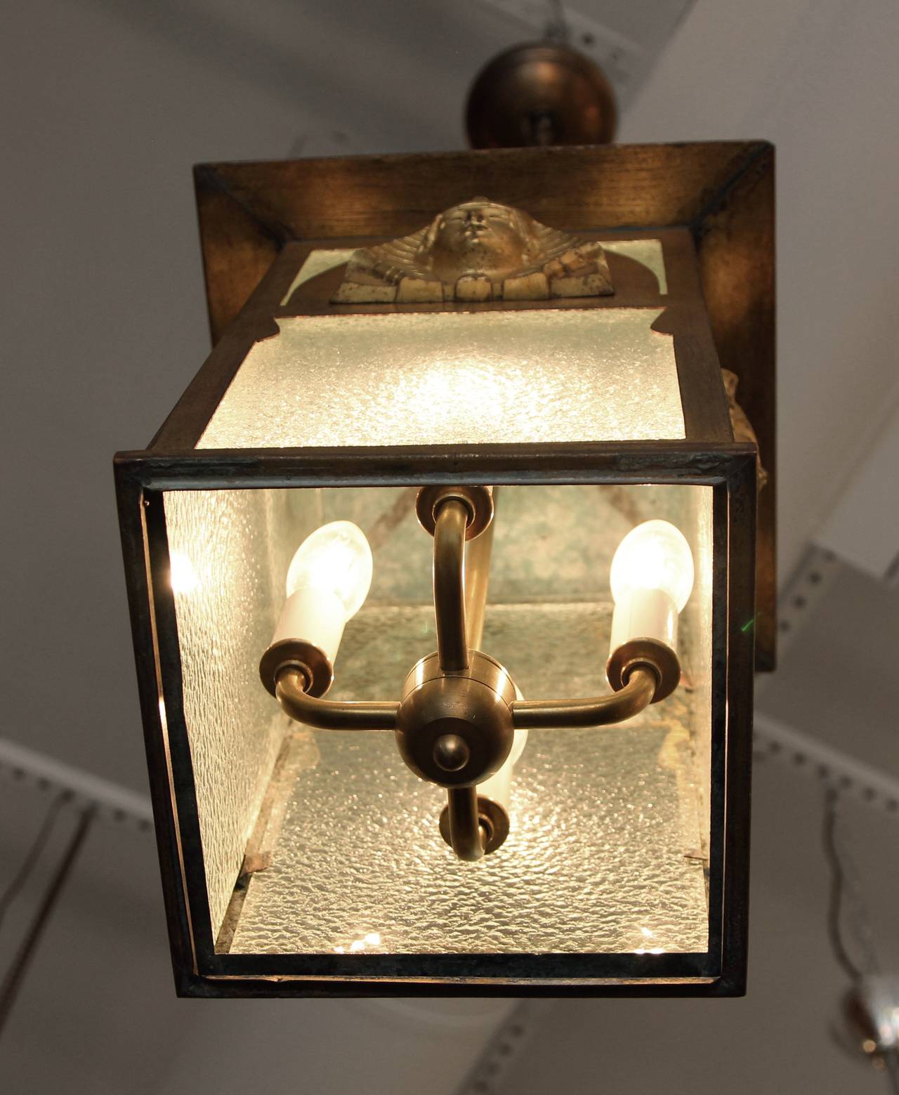 Egyptian Revival 1900s Egyptian Pharaoh Revival Style Lantern with Textured Glass and Four Lights