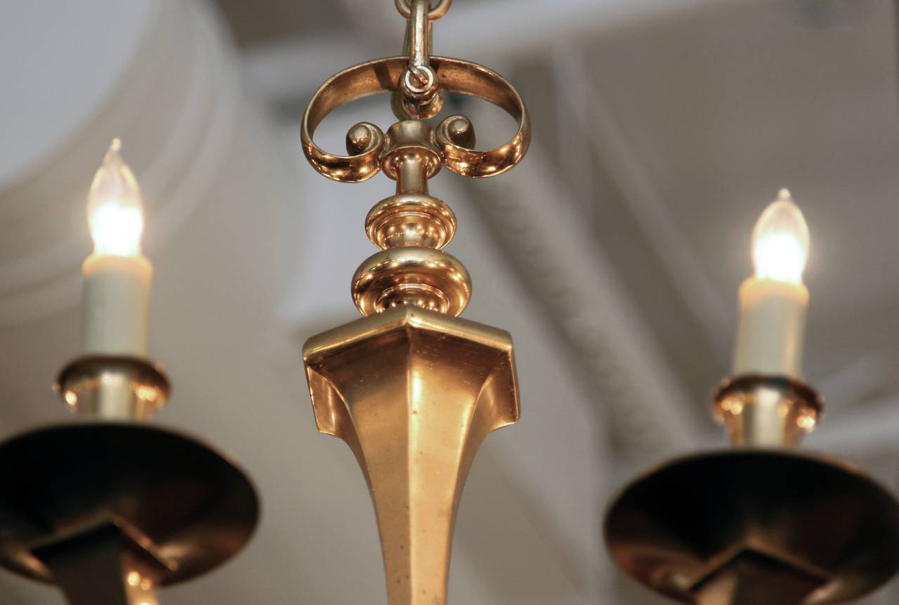 Mid-20th Century 1930s Spanish Gold-Plated Six-Light Bronze Chandelier