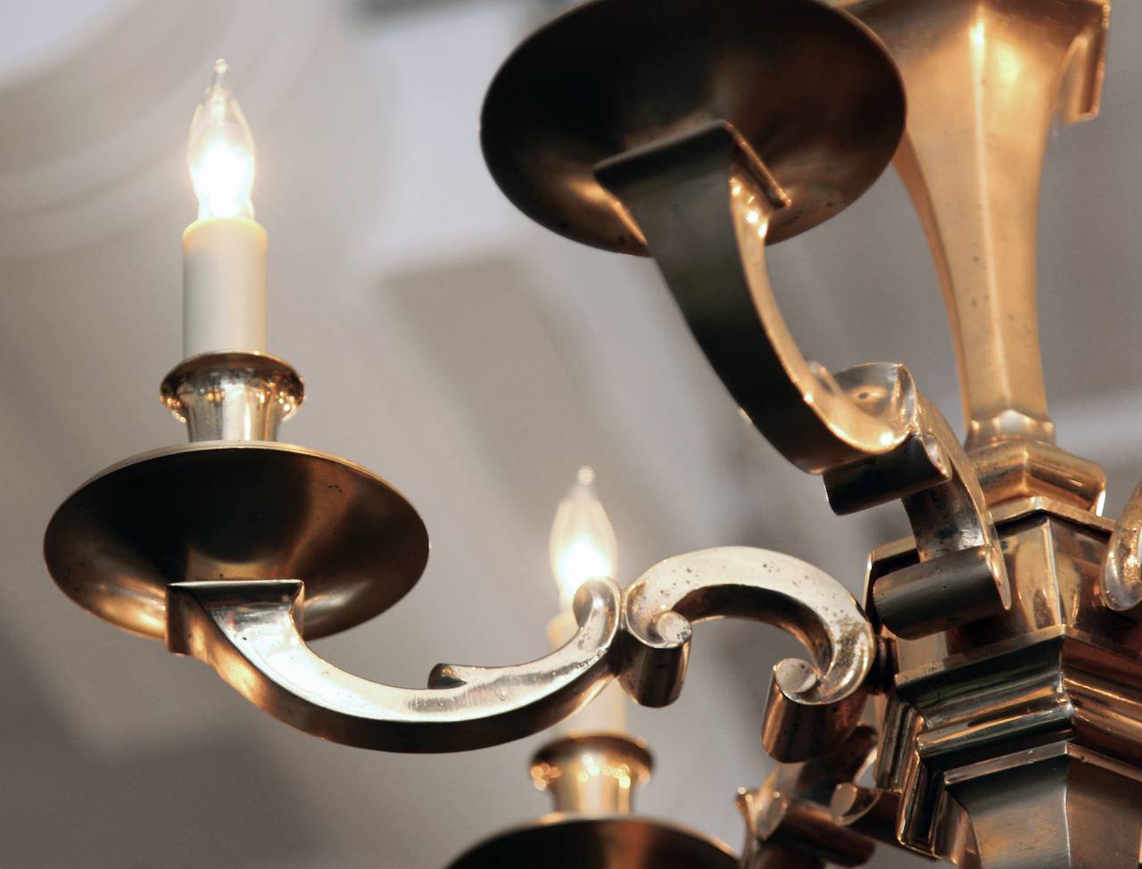 1930s Spanish Gold-Plated Six-Light Bronze Chandelier 1