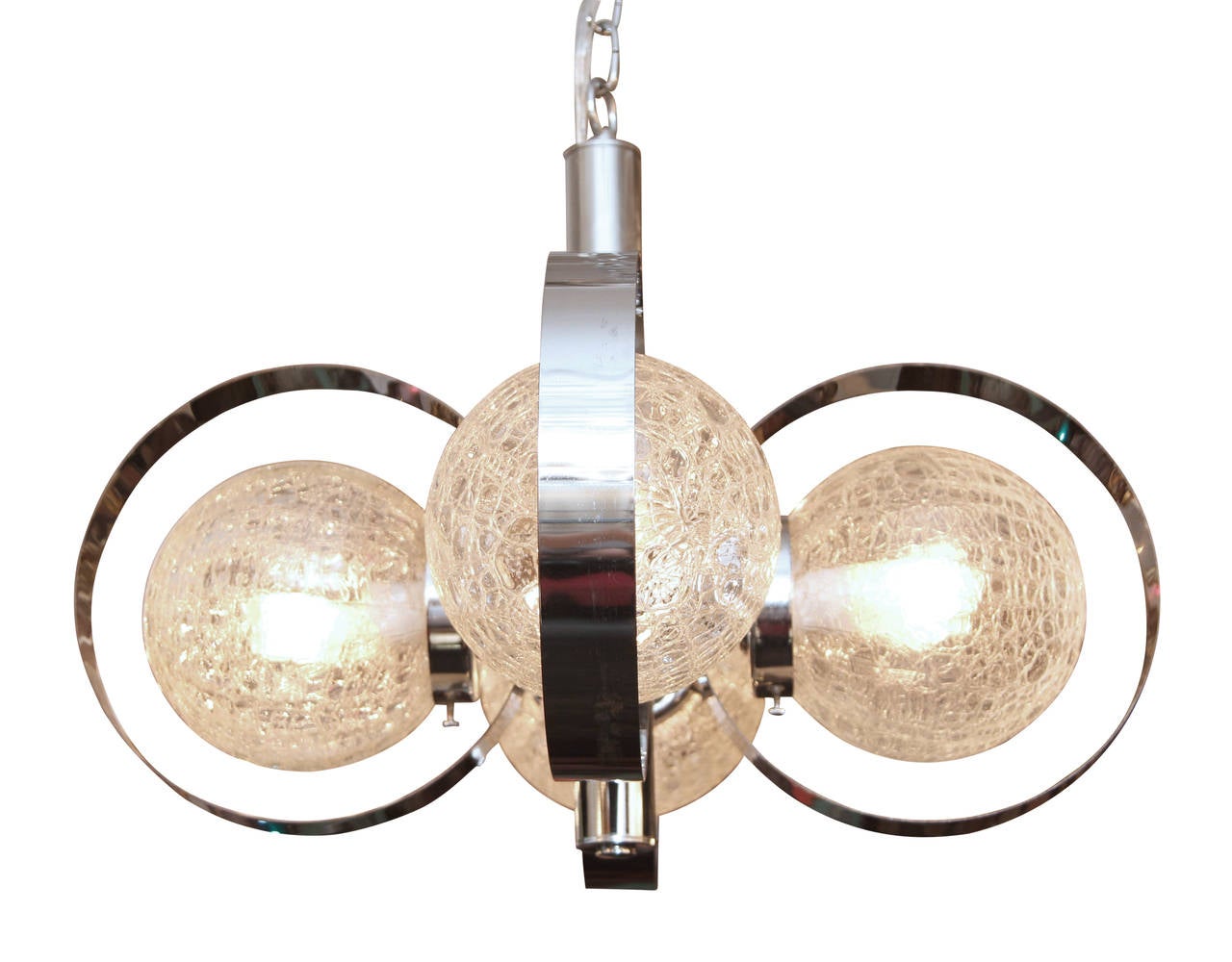 Mid-Century Modern Luminaire suspendu italien moderne mi-siècle en nickel plaqué avec des sphères en verre fendu, années 1960