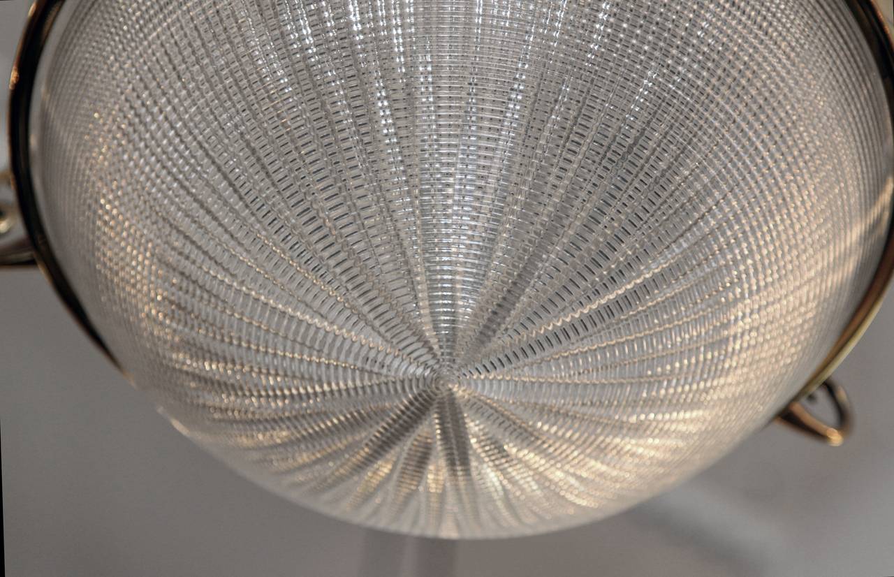1950s English Mid-Century Modern Holophane Glass Pendant Light with Center Bowl 1