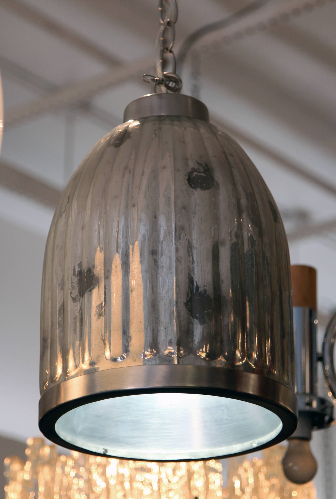 1940s Industrial Streamline Mercury Glass Pendant Fixture ...