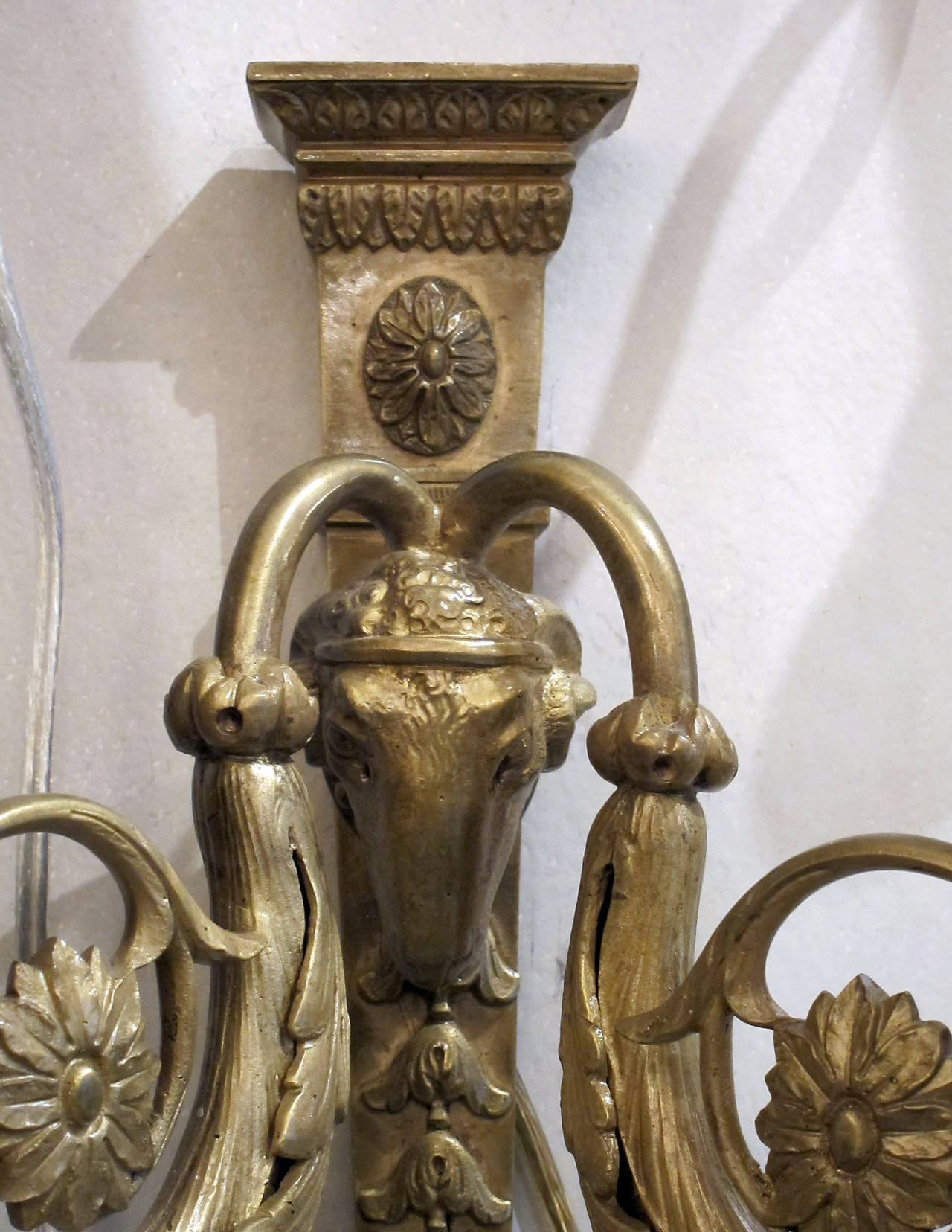 Early 20th Century 1930s Sheep Gilt Bronze Empire Sconces by E. F. Caldwell with Two Lights Each