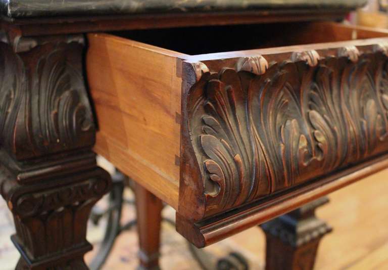 19th Century Heavily Carved Wood Console Table with Marble Top 2