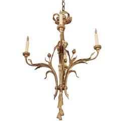 1900s French Ormolu Bronze Chandelier with Flowers, Rope, Ribbons and a Serpent