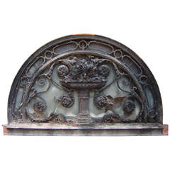 Antique Arched Iron Transom with Urn and Flowers from Argentina