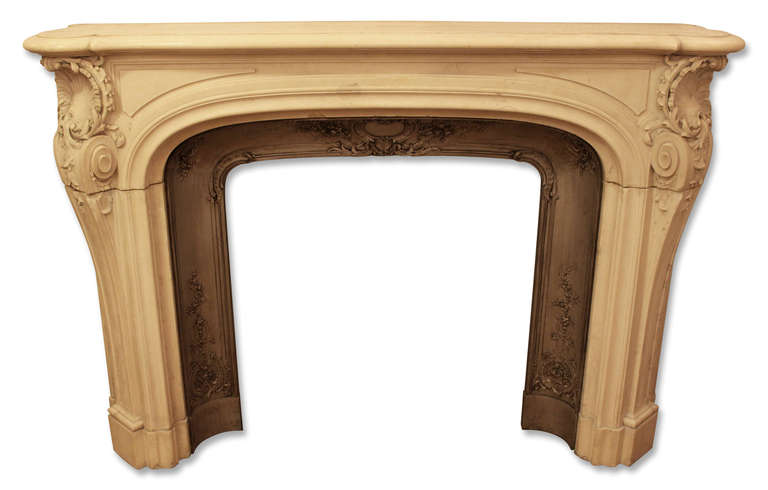 Rare Solid White Marble Mantel with Matching Cast Iron Surround