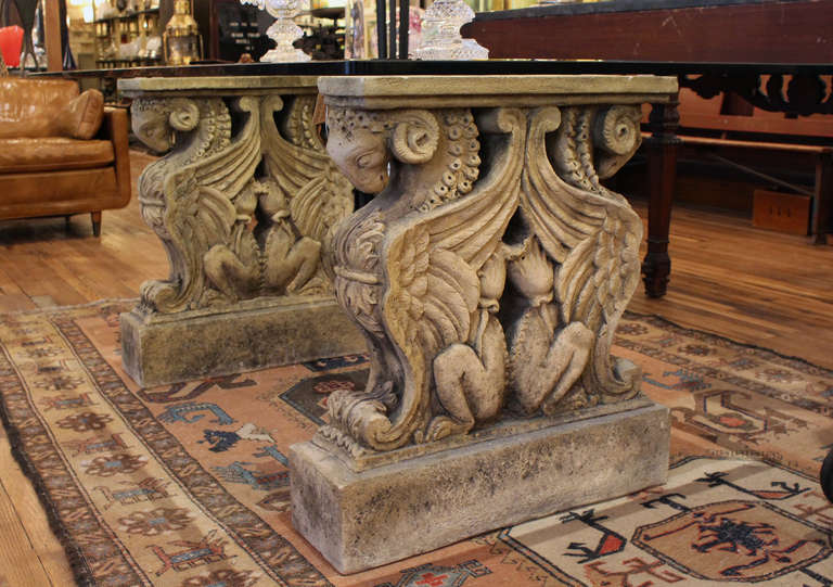 American Large Antique Terra Cotta Double Griffin Pedestal Table