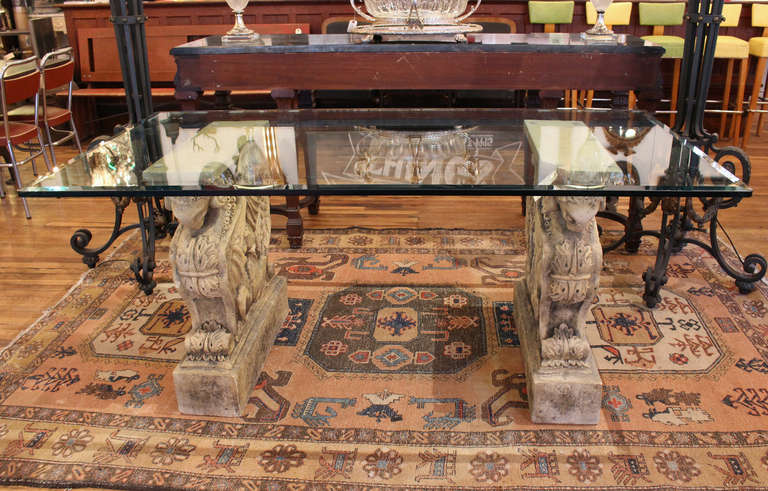 Mid-20th Century Large Antique Terra Cotta Double Griffin Pedestal Table