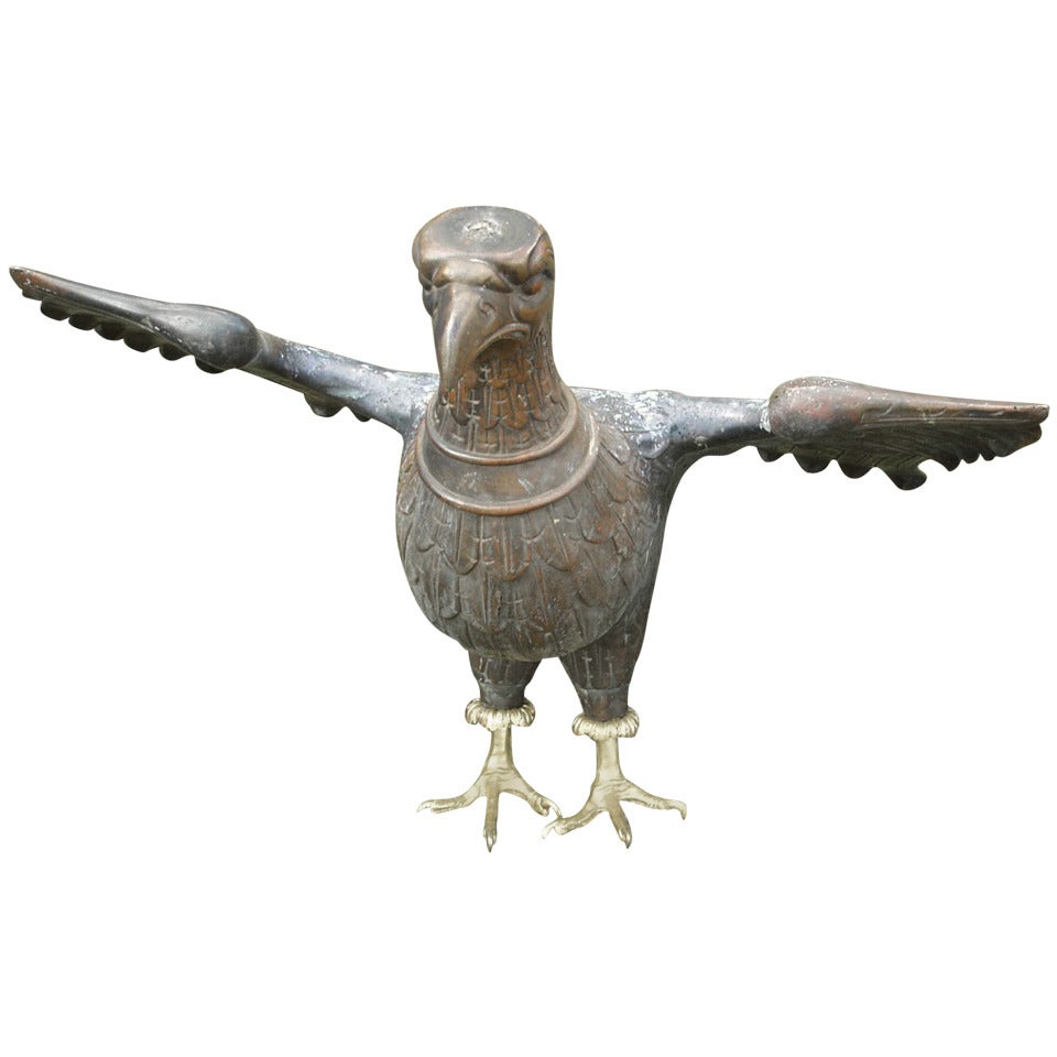 1900s Gothic Revival Bronze Eagle Sculpture with Claw Feet