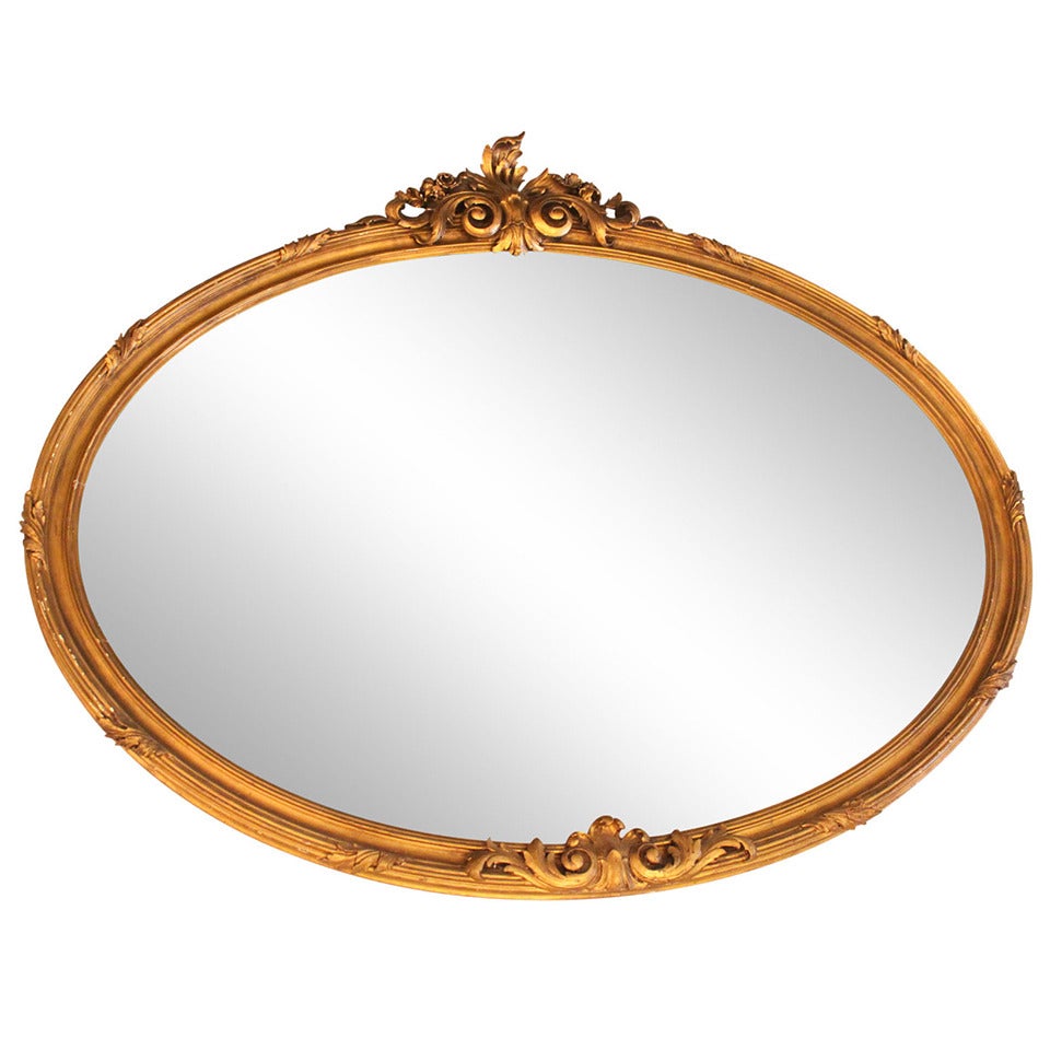 Early 1900s Ornate Oval Gold Framed Mirror with Light Distressing