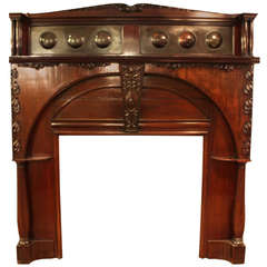 Rare Dark Wood and Copper Art Nouveau Mantel