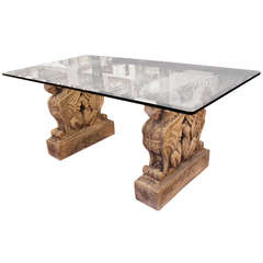 Large Antique Terra Cotta Double Griffin Pedestal Table