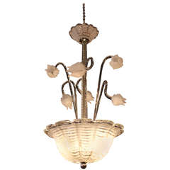 Murano Hand Blown Glass Chandelier with Floral Accents