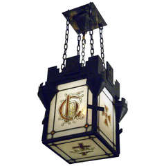 Gothic Church Hanging Lantern with Glass Panels and Jewels