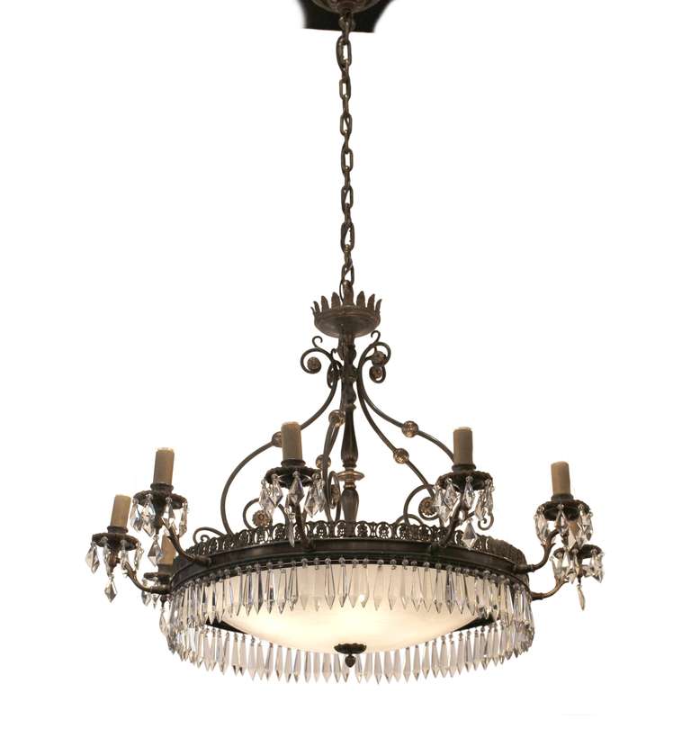 Elegant Bronze and Crystal Ten-Arm Chandelier In Excellent Condition In New York, NY