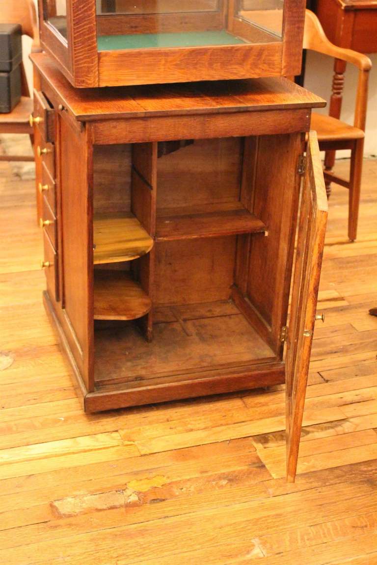 American Antique Oak Revolving Display Case with Locking Drawers