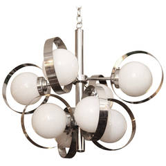 1960s Italian Mid-Century Modern Chrome and Glass Eight-Light Pendant 2