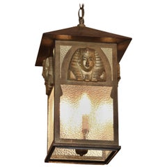 1900s Egyptian Pharaoh Revival Style Lantern with Textured Glass and Four Lights
