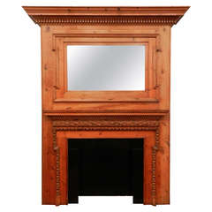 Carved Knotty Pine Antique Wooden Mantel