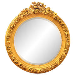Large Ornate Round Gold Gilded Framed Beveled Glass Mirror
