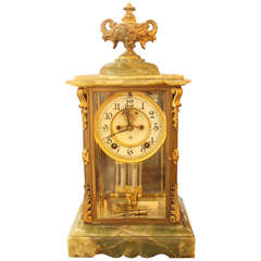 Ansonia Bronze and Green Onyx Mantel Clock