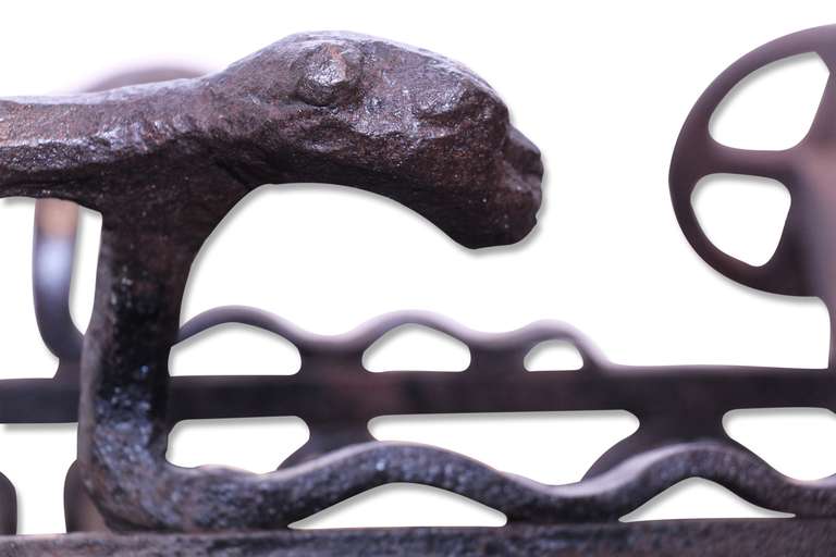 19th Century Figural Wrought Iron Log Basket with Rivets