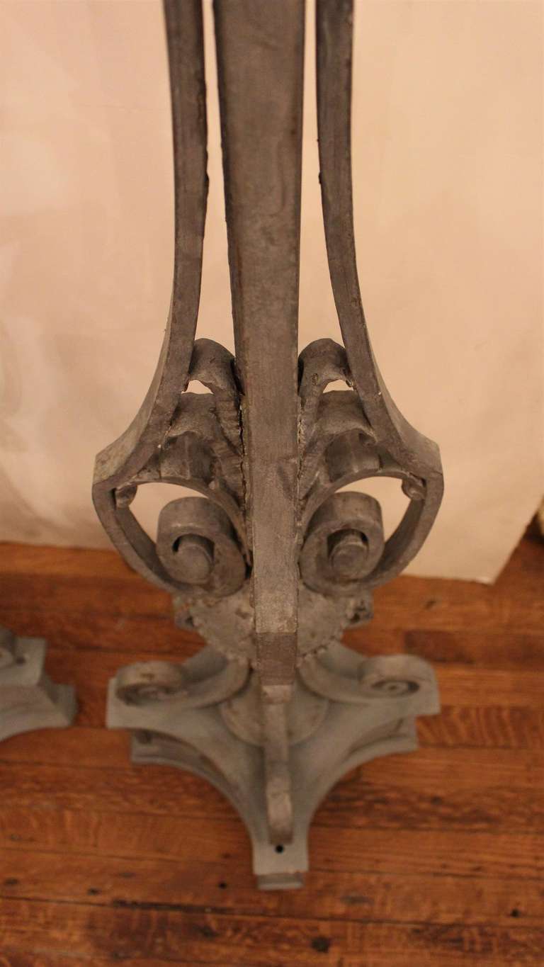 American 1920s Pair of Exterior Stoop or Patio Zinc Plated Iron Torchiere Lights