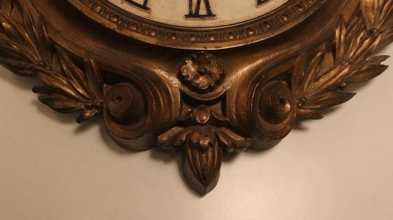 American Early 1900s Bronze Plated Clock with Eagle Wings Roman Numerals and Wreath Motif