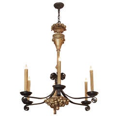 1930s Neoclassical French Wrought Iron and Gesso Six-Light Chandelier