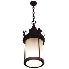 1940s Gothic Style Portico Lantern with Frosted Curved Glass and Bottom Lens