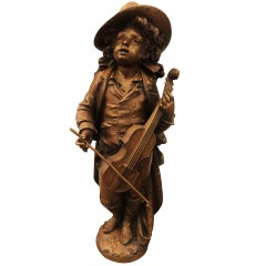 Bronze Violin Player w/ Original Patina by Adolph Maubach 19th Century 