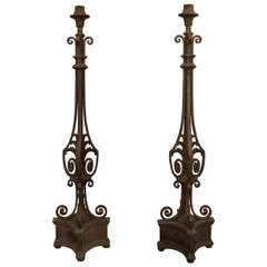 1920s Pair of Exterior Stoop or Patio Zinc Plated Iron Torchiere Lights 6