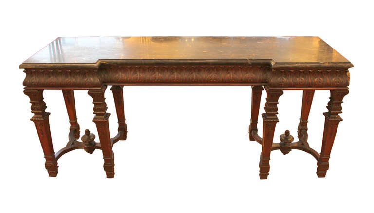 American 19th Century Heavily Carved Wood Console Table with Marble Top