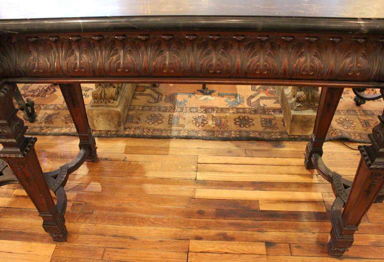 19th Century Heavily Carved Wood Console Table with Marble Top 3