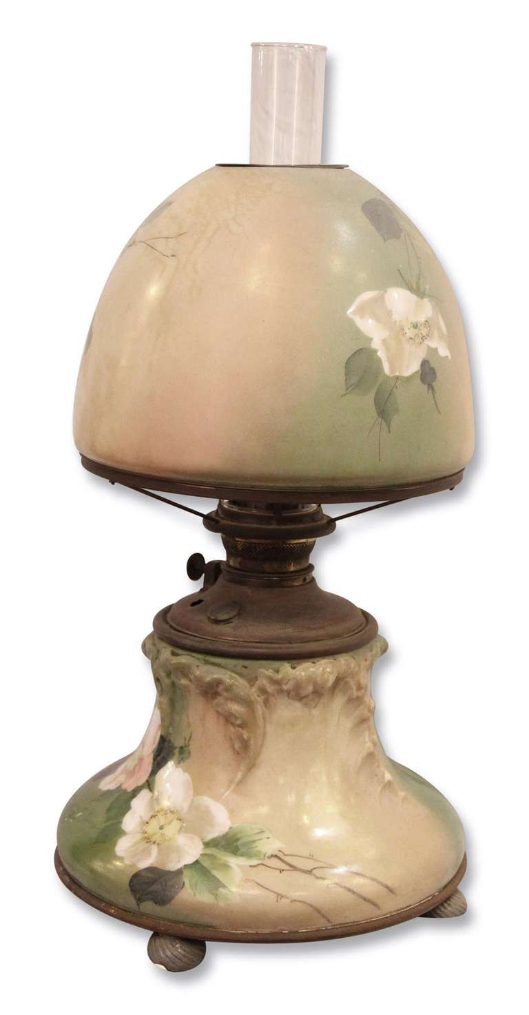 Beautiful Floral Hurricane Lamp For Sale at 1stdibs