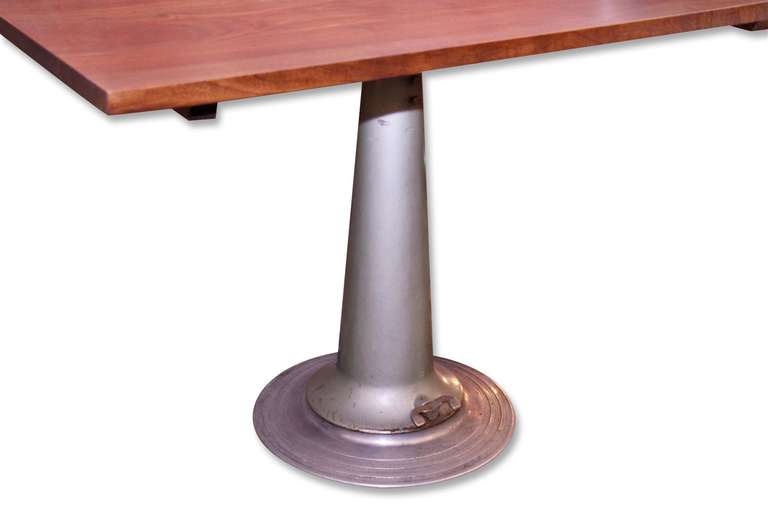 Swedish Walnut Topped Table with Nike Industrial Adjustable Metal Table Base
