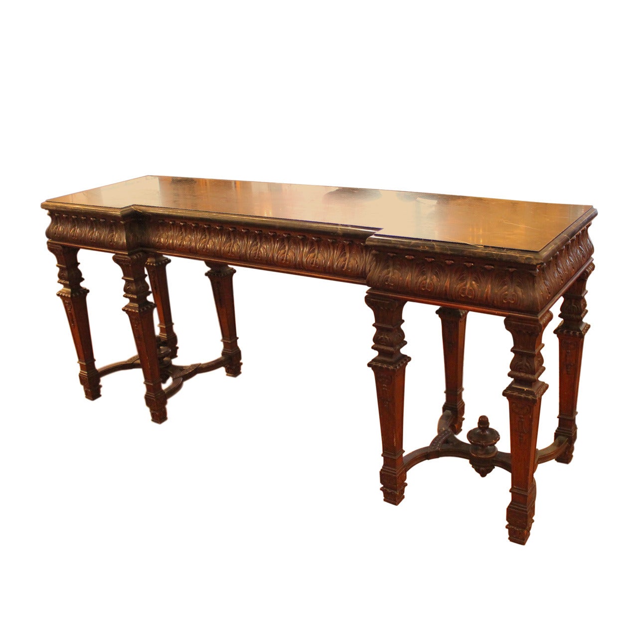 19th Century Heavily Carved Wood Console Table with Marble Top