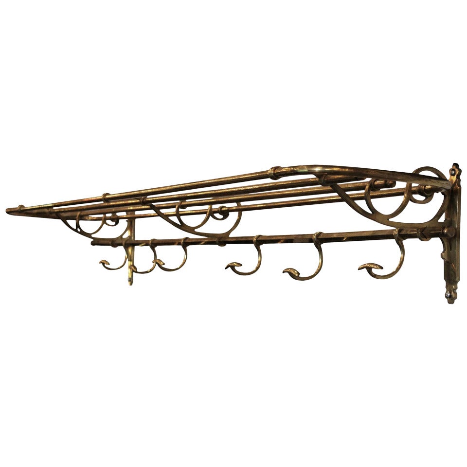 Vintage Ornate Brass Train-Style Shelf and Coat Rack