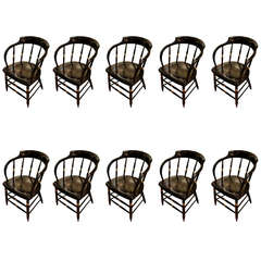 Set of Ten 19th Century Wooden Plank Bottom Chairs